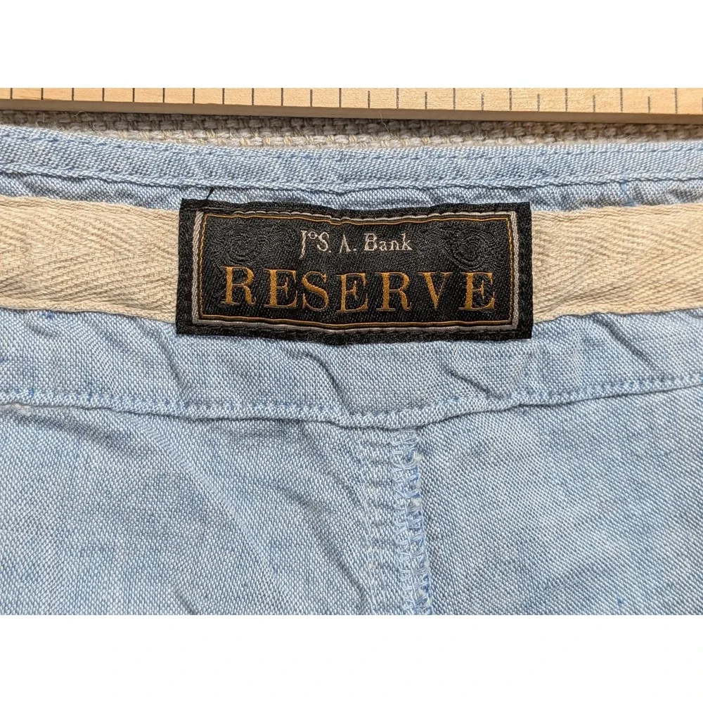 Jos. A. Bank RESERVE Mens Pants Blue 38x32 Linen Blend Relaxed Cotton Drawstring